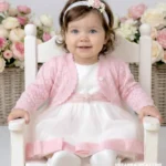 Różowe ażurowe bolerko dla dziewczynki idealne na chrzest i roczek