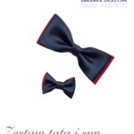 Zestaw granatowo-czerwonych much dla taty i synka - muszka duża i mała