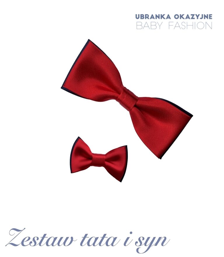 Zestaw czerwono-granatowych much dla taty i synka - muszka duża i mała