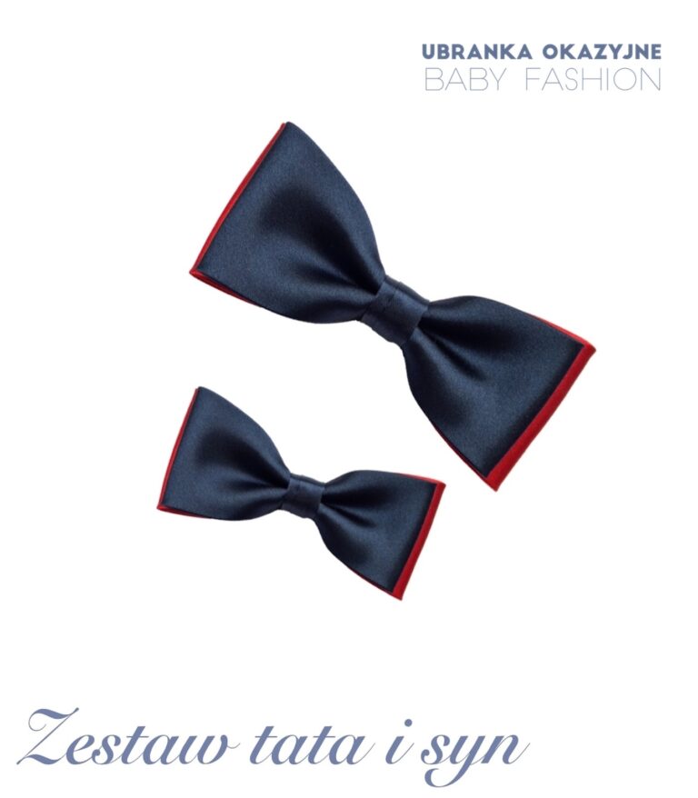 Zestaw granatowo-czerwonych much dla taty i syna - muszka duża i średnia