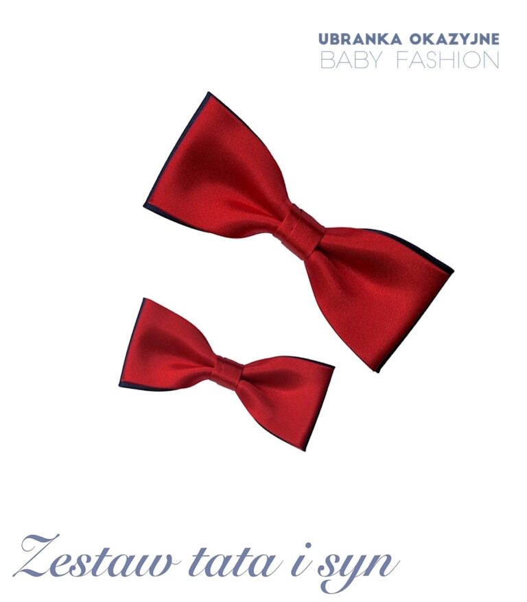 Zestaw czerwono-granatowych much dla taty i syna - muszka duża i średnia