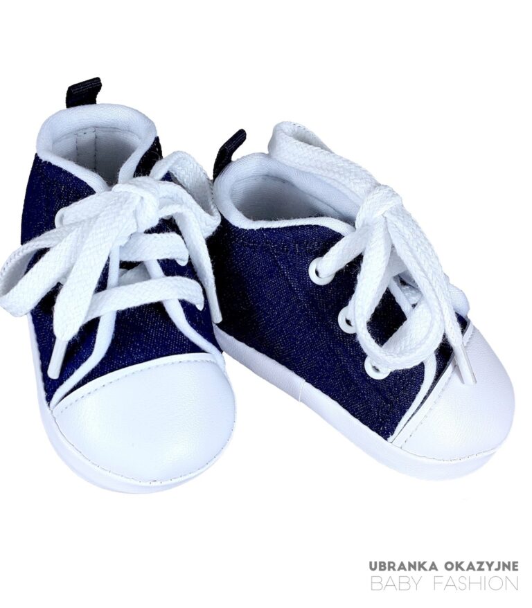 Granatowe trampki niemowlęce z białym noskiem i sznurówkami