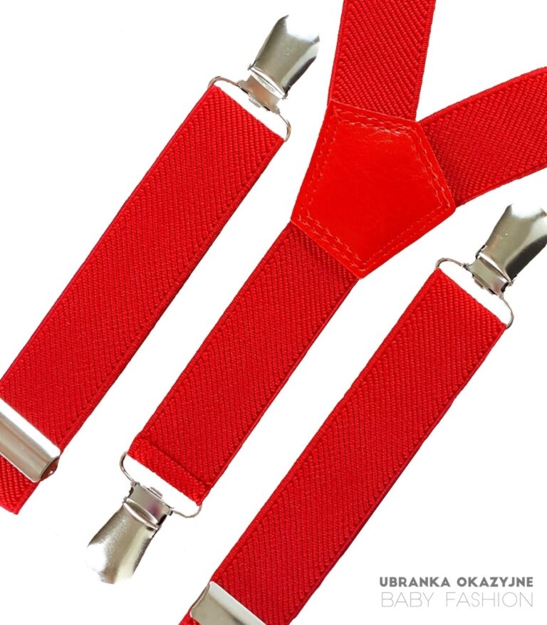 Czerwone szelki dla dziecka do chrztu lub na roczek.