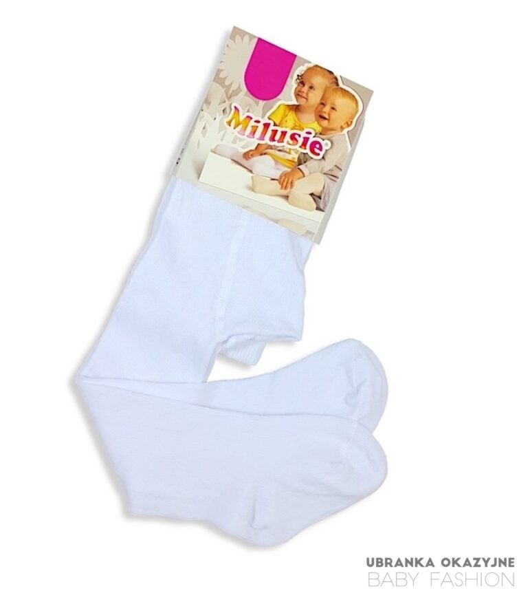 Białe bawełniane rajstopy dziecięce marki Milusie