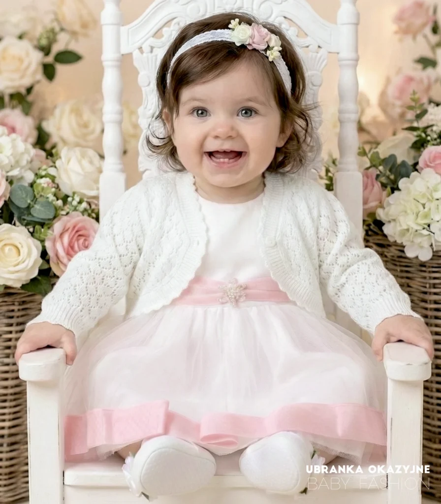 Eleganckie bolerko niemowlęce do chrztu - biały ażurowy sweterek