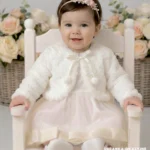 Eleganckie bolerko futerko ecru dla dziewczynki na chrzest i wesele