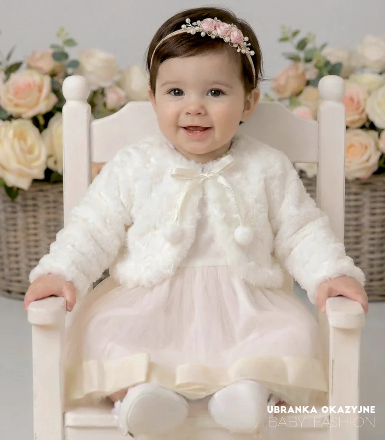 Eleganckie bolerko futerko ecru dla dziewczynki na chrzest i wesele