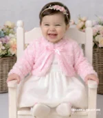 Eleganckie różowe bolerko futerko do sukienki na chrzest lub roczek dla niemowlaka