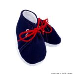 Granatowe bawełniane buciki niemowlęce z czerwonymi sznurówkami
