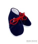 Granatowe bawełniane buciki niemowlęce z czerwonymi sznurówkami
