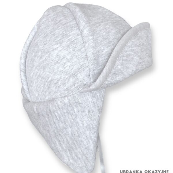 Czapka pilotka niemowlęca bawełniana - szary kolor, idealna na wiosnę i jesień.