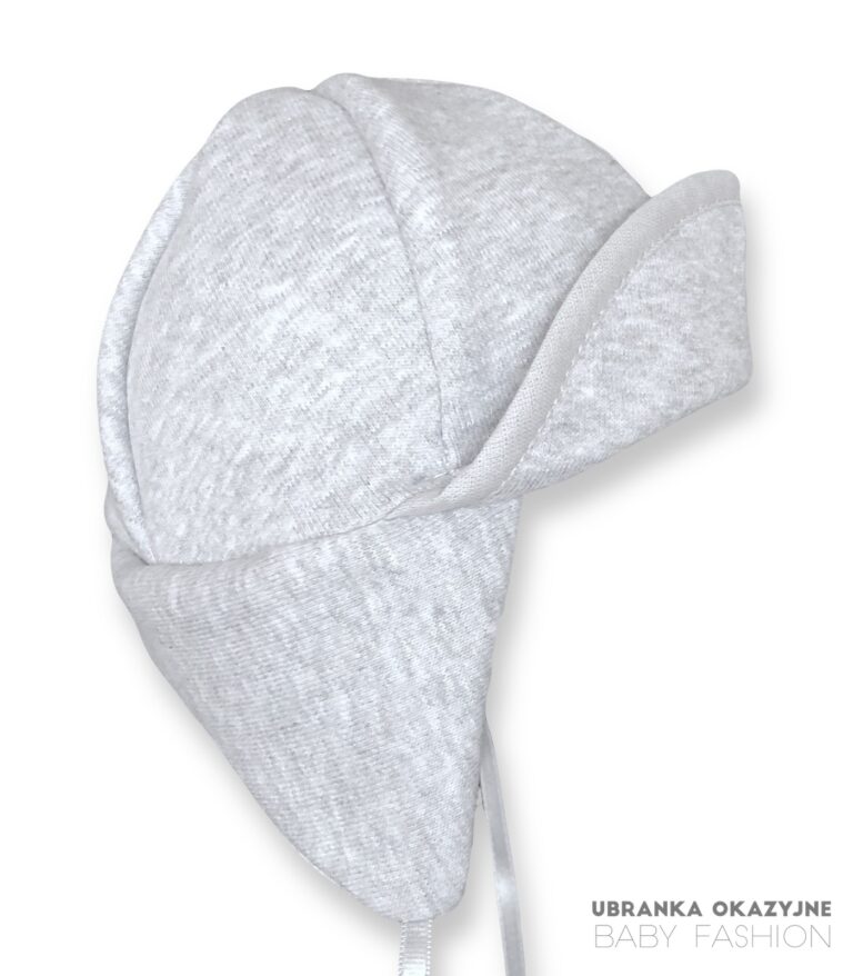 Czapka pilotka niemowlęca bawełniana - szary kolor, idealna na wiosnę i jesień.