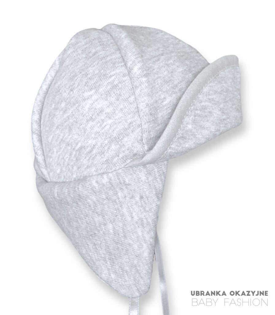 Czapka pilotka niemowlęca bawełniana - szary kolor, idealna na wiosnę i jesień.