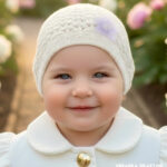 Elegancka czapka do chrztu dla dziewczynki ecru, wzór ażurowy, rozmiar 0-8 miesięcy