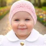 Różowa czapka ażurowa do chrztu dla dziewczynki 0-8 miesięcy - polski produkt, elegancka stylizacja