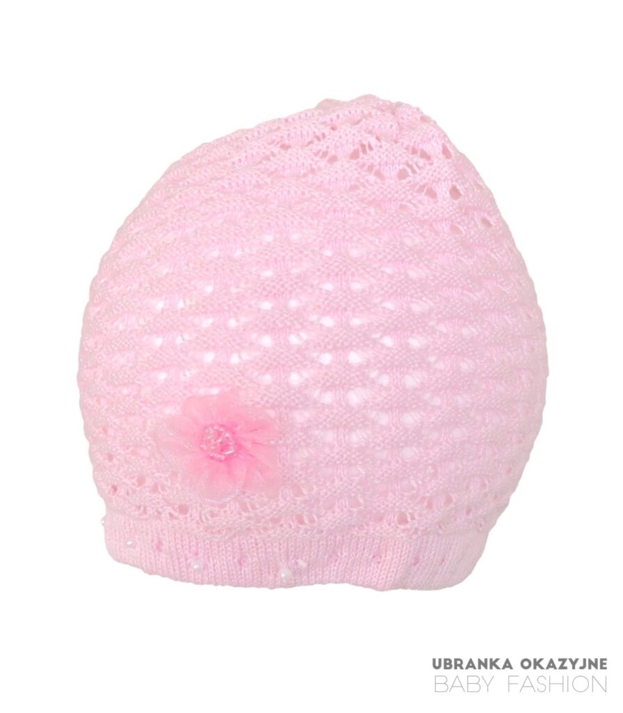 Czapka Różowa ażurowa