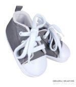 Szare trampki niemowlęce z białym noskiem i sznurówkami - wiązane niechodki