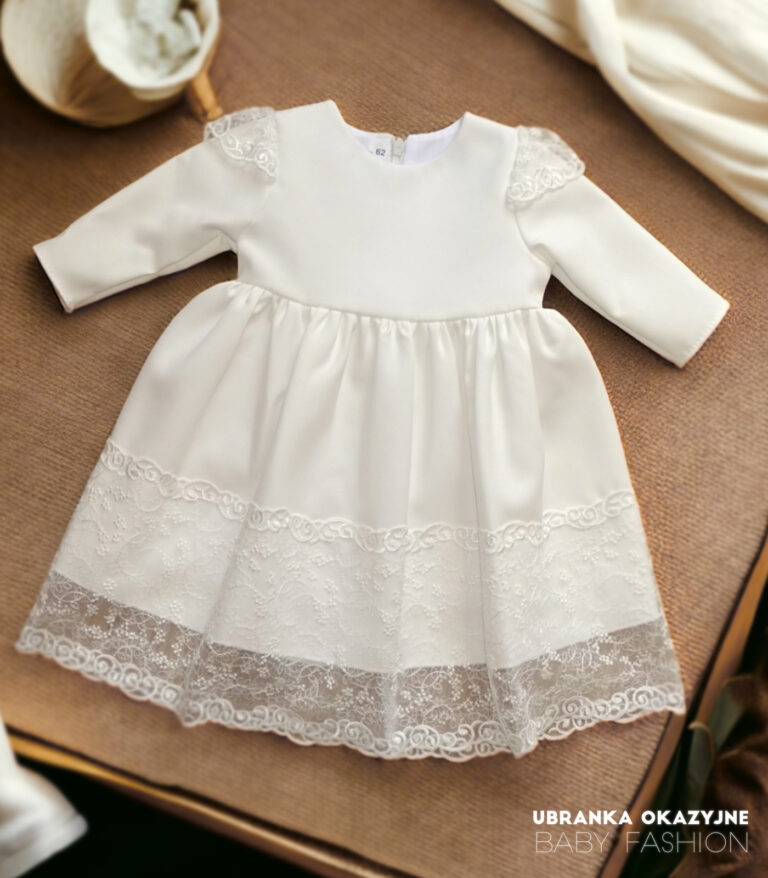 Sukienka do chrztu z długim rękawem w kolorze ecru