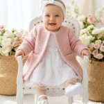 Różowy płaszczyk do chrztu dla dziewczynki z materiału bukle - eleganckie okrycie wierzchnie.