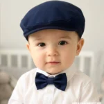 Elegancki granatowy kaszkiet niemowlęcy idealny do chrztu lub na wesele.