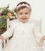 Wizytowe bolerko dziewczęce ecru idealne do sukienki na chrzest lub wesele