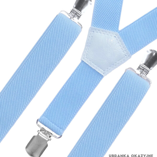 Błękitne szelki dla dziecka do chrztu lub na roczek.