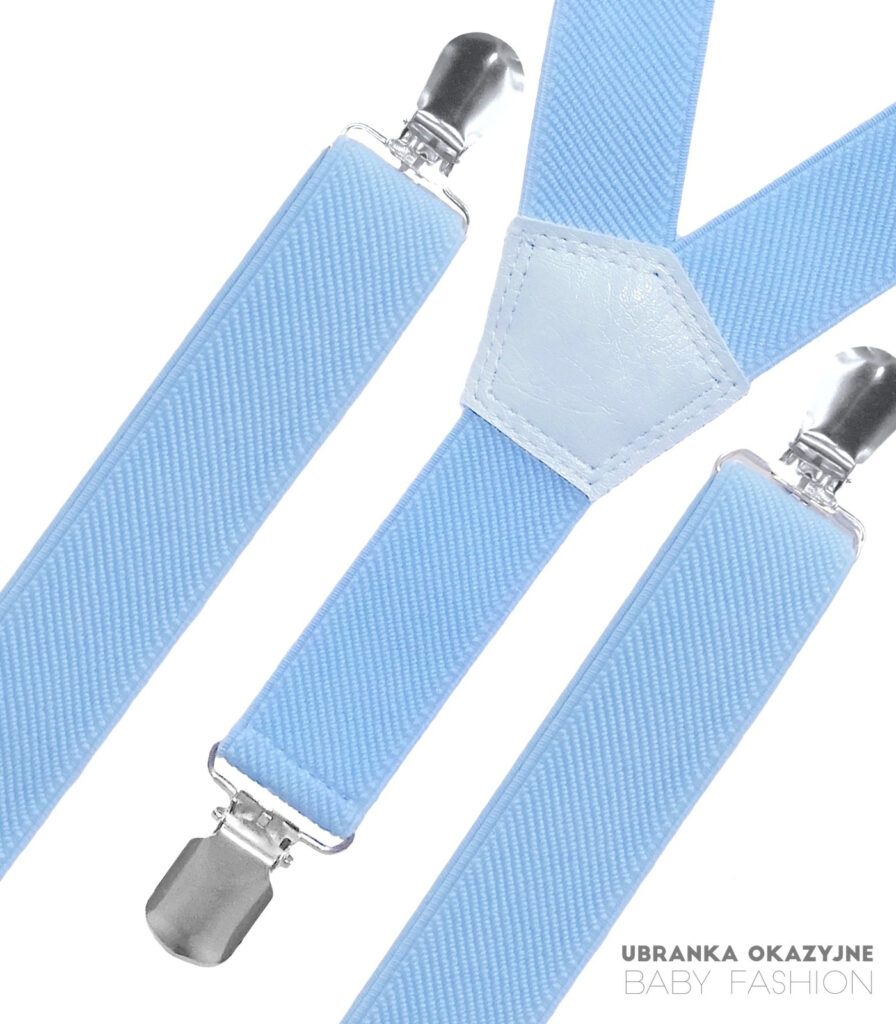 Błękitne szelki dla dziecka do chrztu lub na roczek.