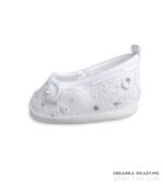 Balerinki Białe dla niemowlaka do chrztu z cekinami