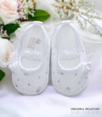 Balerinki Białe dla niemowlaka do chrztu z cekinami