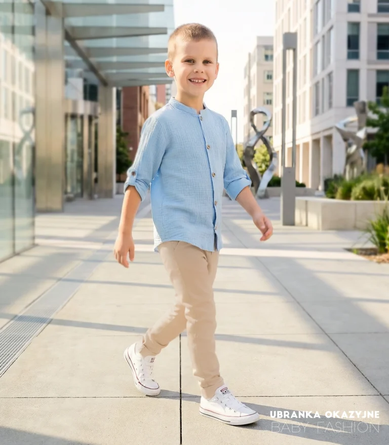 Błękitna koszula muślinowa dla chłopca