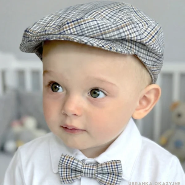 Elegancki kaszkiet niemowlęcy w kratę dla chłopca