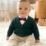 Elegancki zielony sweterek niemowlęcy rozpinany typu kardigan dla chłopca