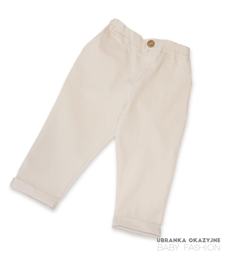 Beżowe spodnie wizytowe dla chłopca na chrzest lub roczek
