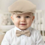 Beżowy kaszkiet dla dziecka - elegancka czapka chłopięca