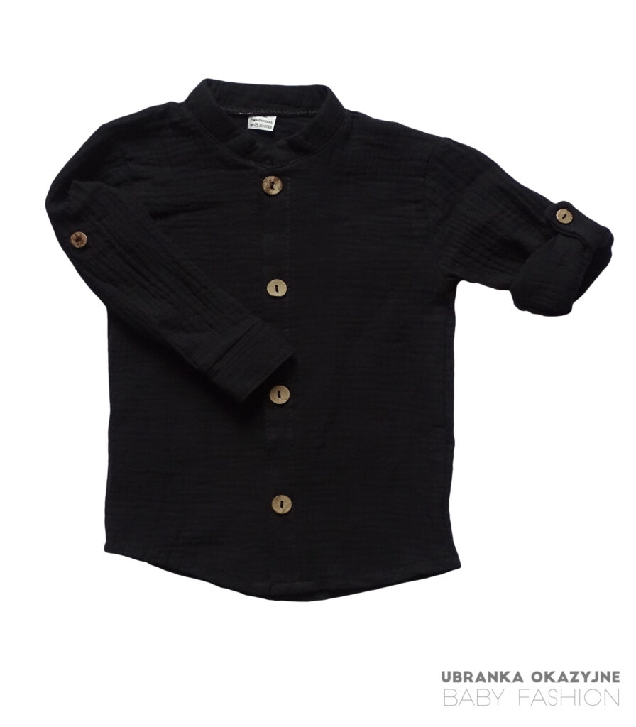 Koszula muślinowa długi rękaw 92-134 czarna