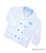 Sweterek biały błękitne dodatki