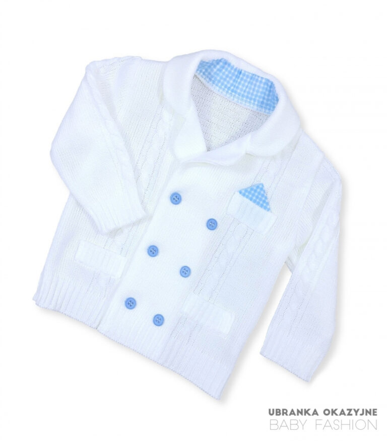 Sweterek biały błękitne dodatki