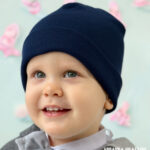 Granatowa czapka smerfetka dla chłopca bawełniana czapka prążkowana