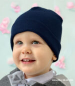 Granatowa czapka smerfetka dla chłopca bawełniana czapka prążkowana