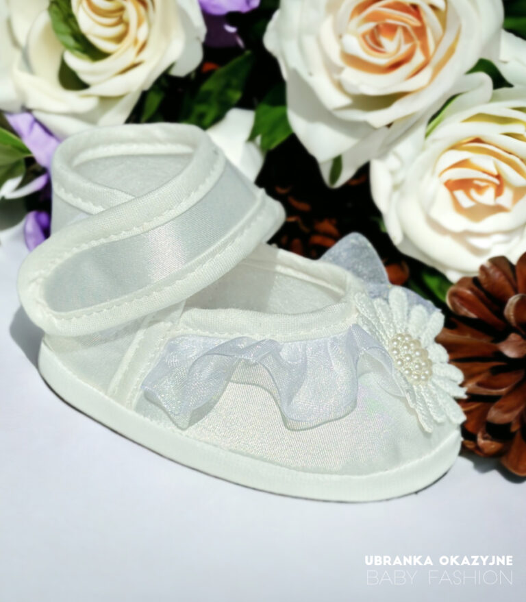 Balerinki Ecru z kwiatkiem za kostkę