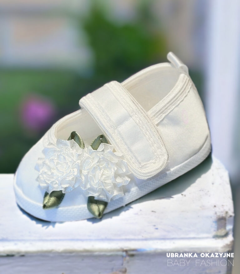 Balerinki Ecru z kwiatami