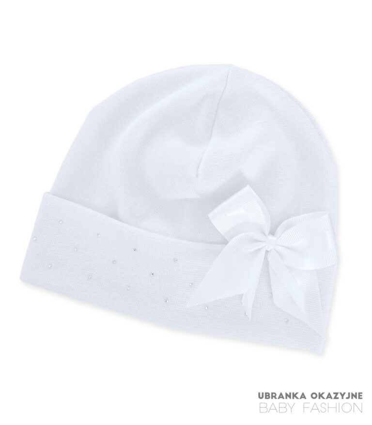 Czapka Biała z kokardką i cekinami