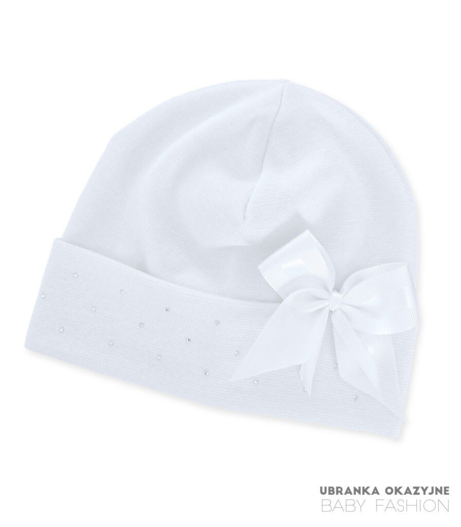 Czapka Biała z kokardką i cekinami