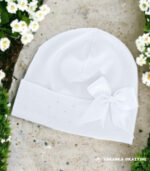 Czapka Biała z kokardką i cekinami