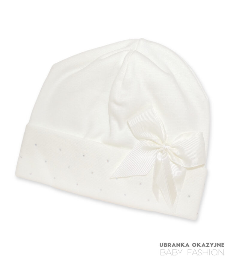 Czapka Ecru z kokardką i cekinami