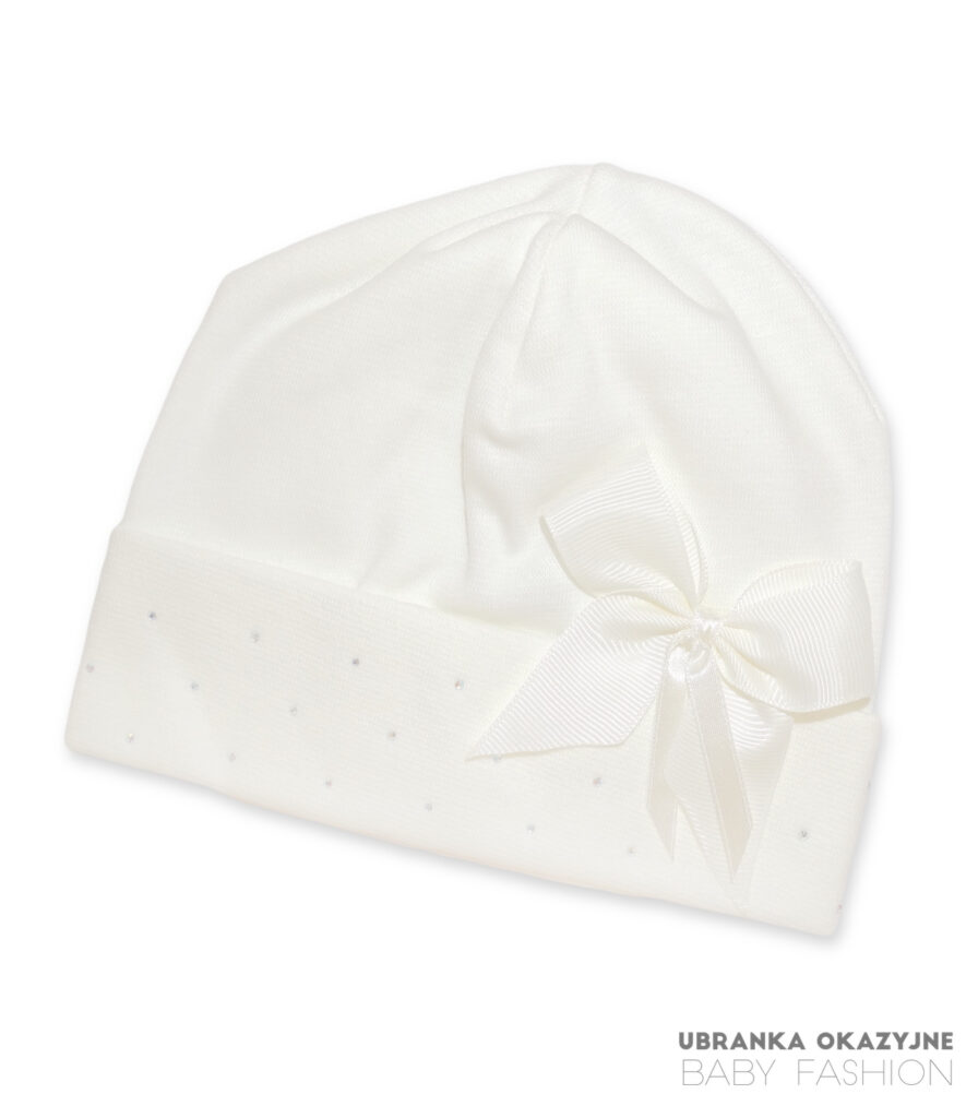 Czapka Ecru z kokardką i cekinami