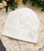 Czapka Ecru z kokardką i cekinami