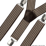 Eleganckie szelki chłopięce do chrztu lub na roczek, wzór brązowa pepitka