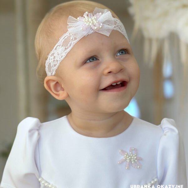 Biała opaska do chrztu z tiulową kokardą