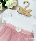 Sukienka do chrztu Roxane Ecru-różowa